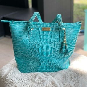 Brahmin Crocodile Alligator embossed turquoise aqua bag